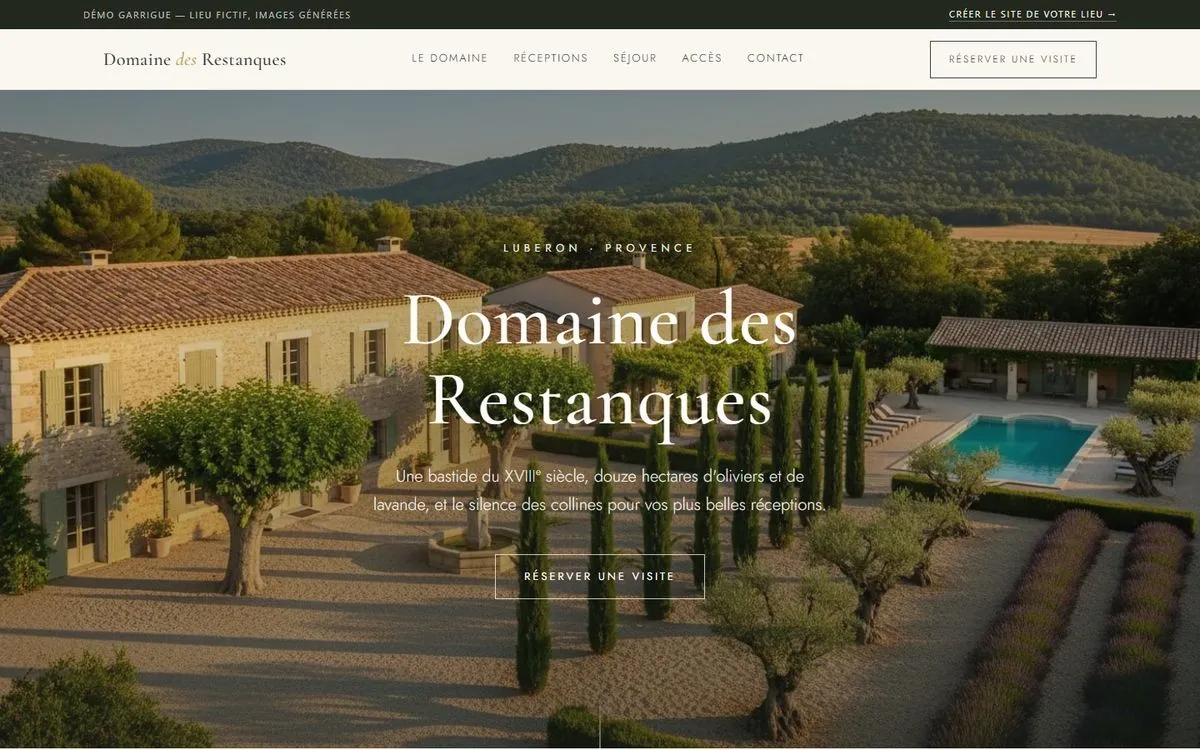 Page d'accueil de la démo Domaine des Restanques