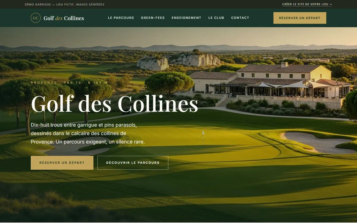 Page d'accueil de la démo Golf des Collines
